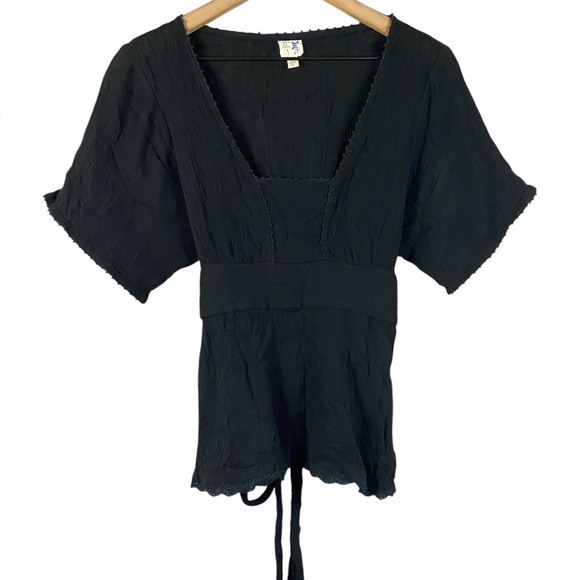 Edme & Esyllte Womens Short Sleeve Cotton Blouse In Black Size 6 - Picture 1 of 8